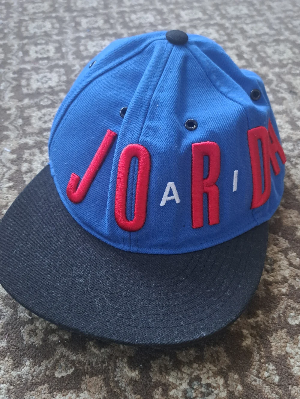 Jordan Kids Snapback Hat - Blue with Black Brim and Red Lettering